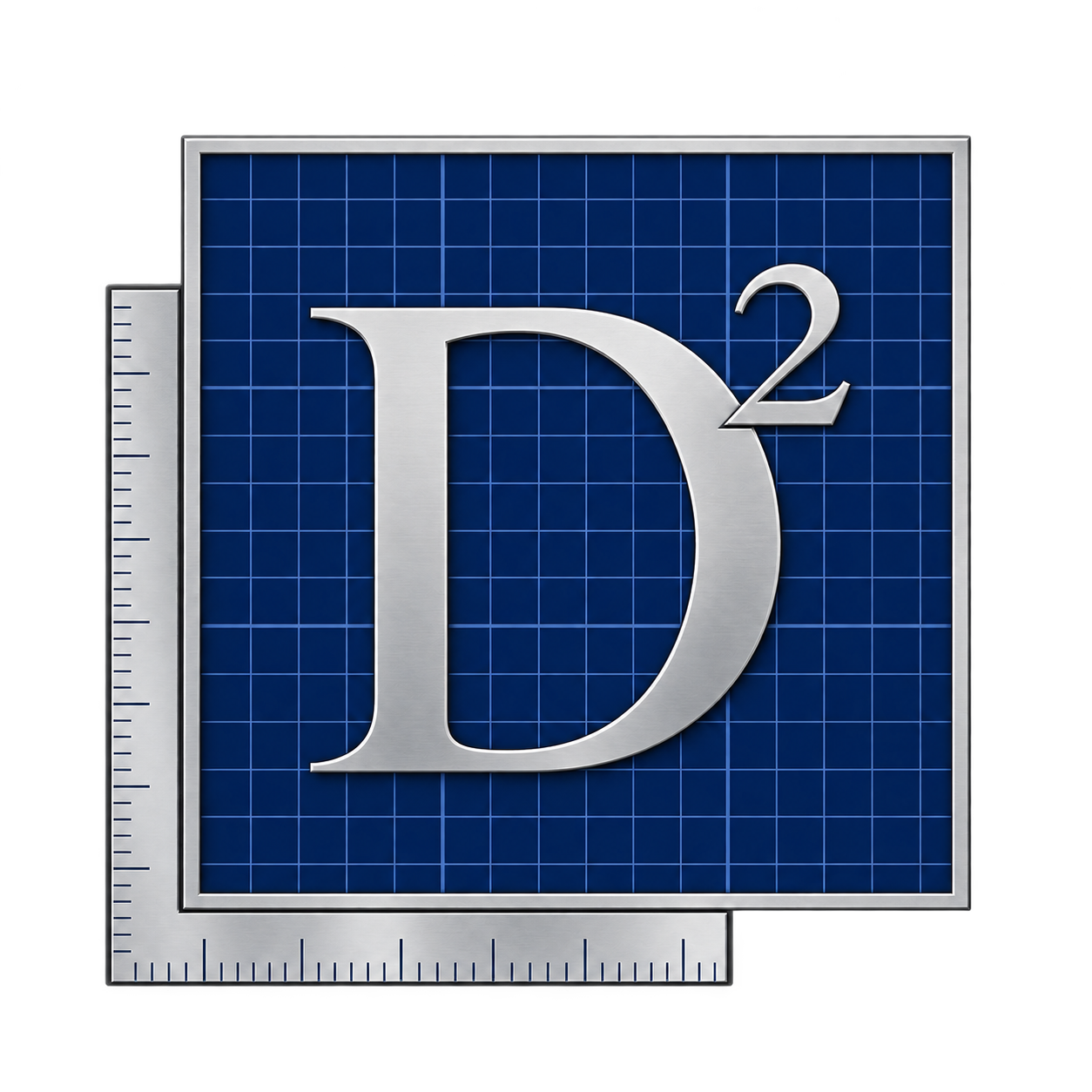 Refined Dave Squared silver D squared and carpenter square concept logo